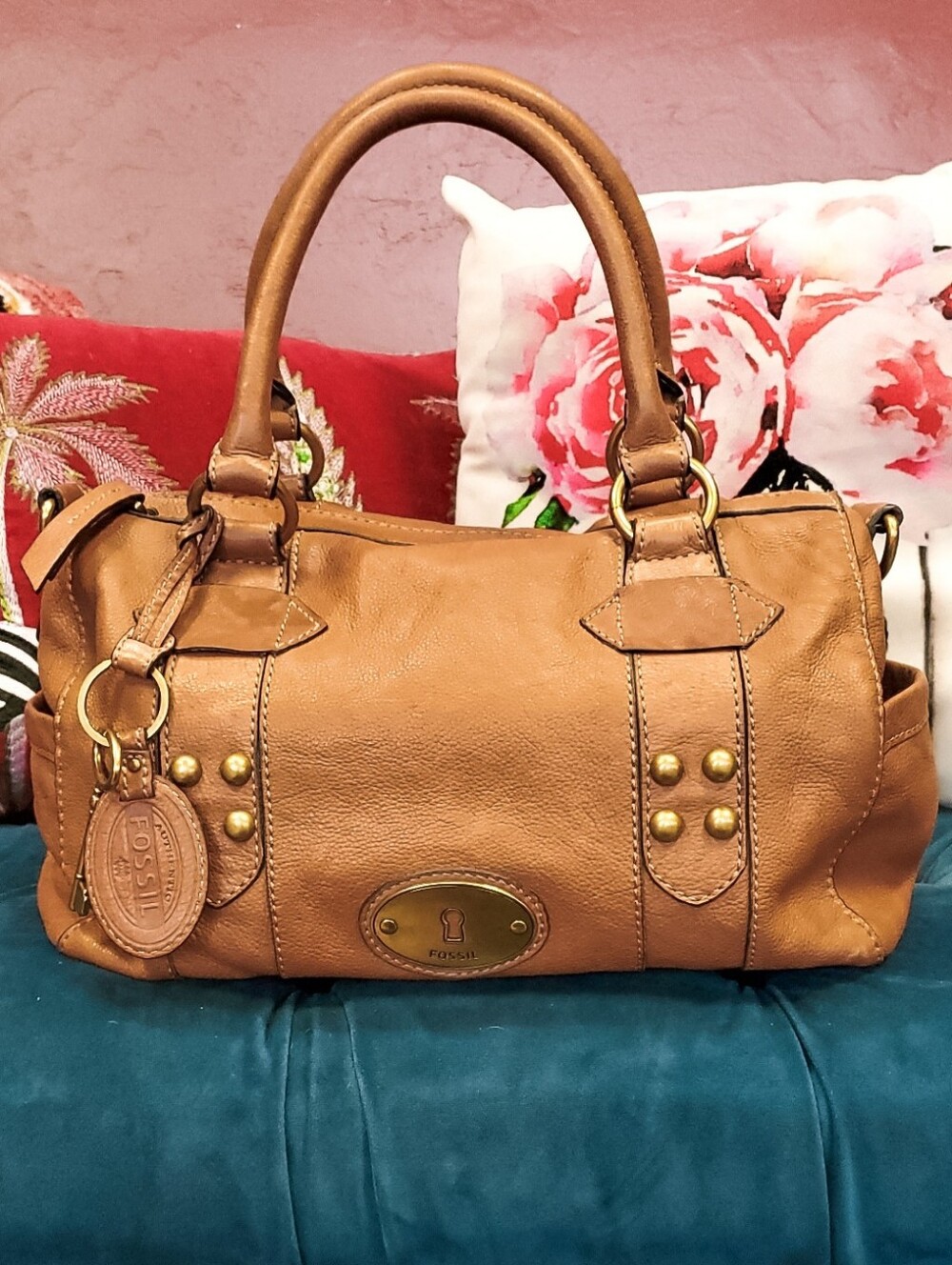 Fossil Vintage Reissue Tan Leather Maddox Satchel Tote  Bag